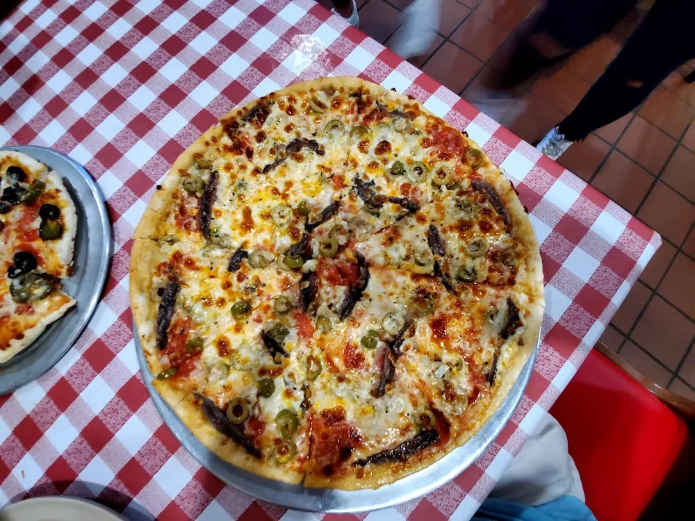 Pepperoni Anchovies Green Olive Onion Pizza